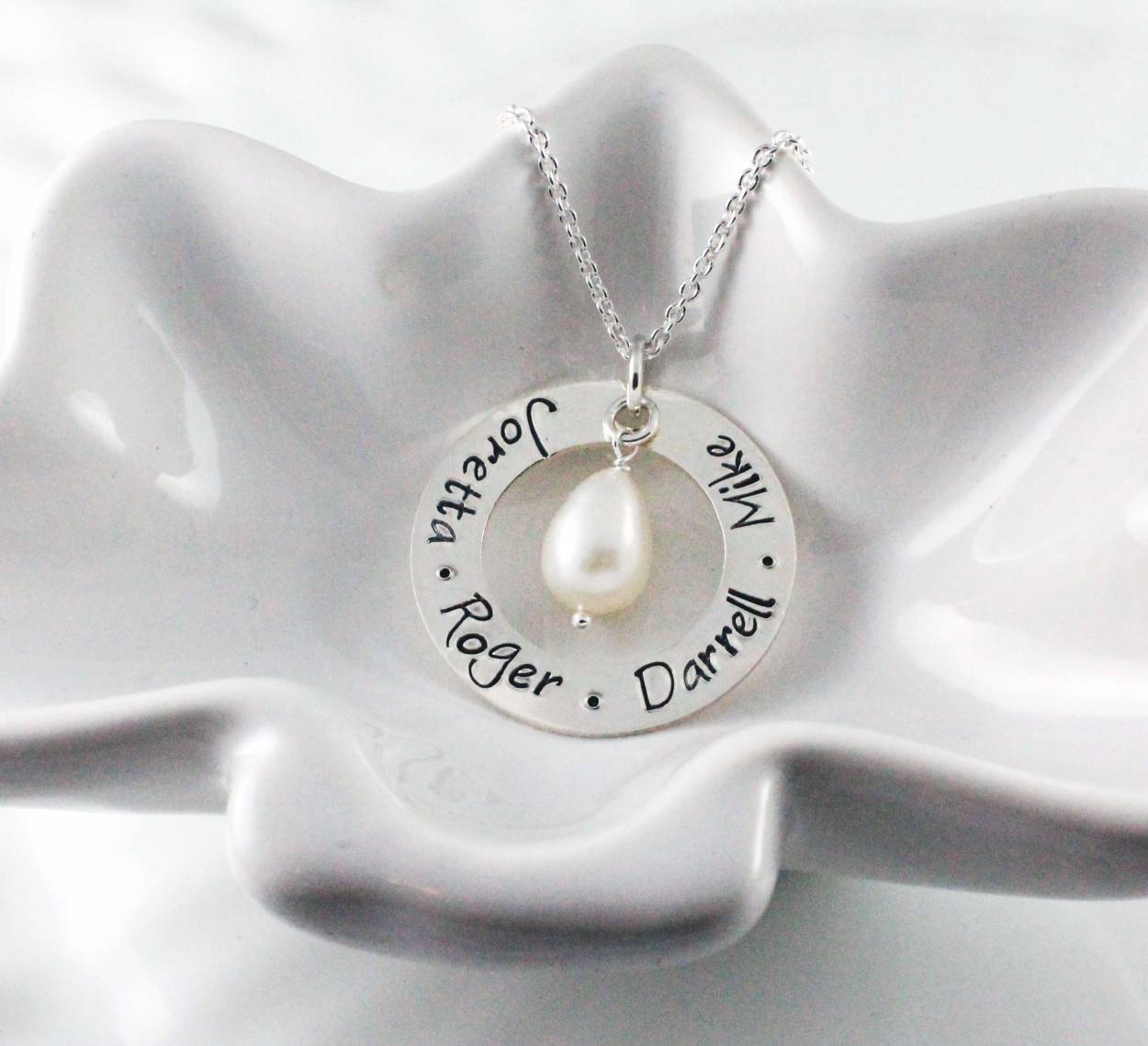 Sterling Silver Small Washer Mother's Necklace with Pearl