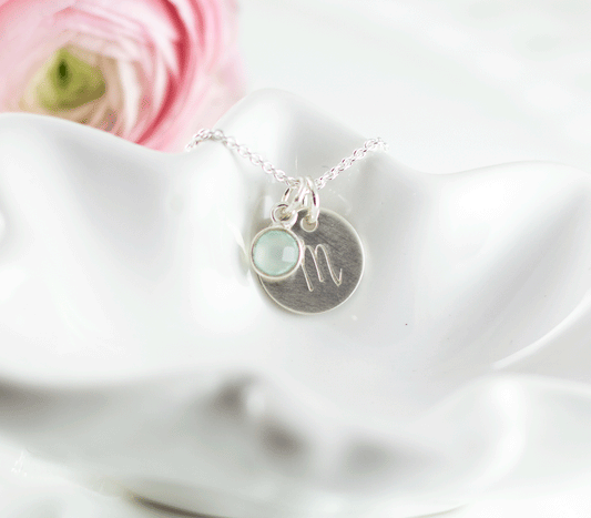 Sterling Silver Initial and Birthstone Necklace
