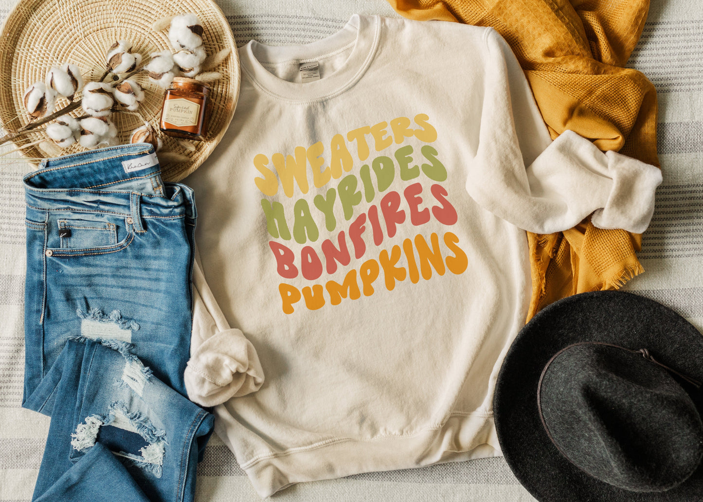 Sweaters, Hayrides, Bonfires & Pumpkins Crewneck Sweatshirt
