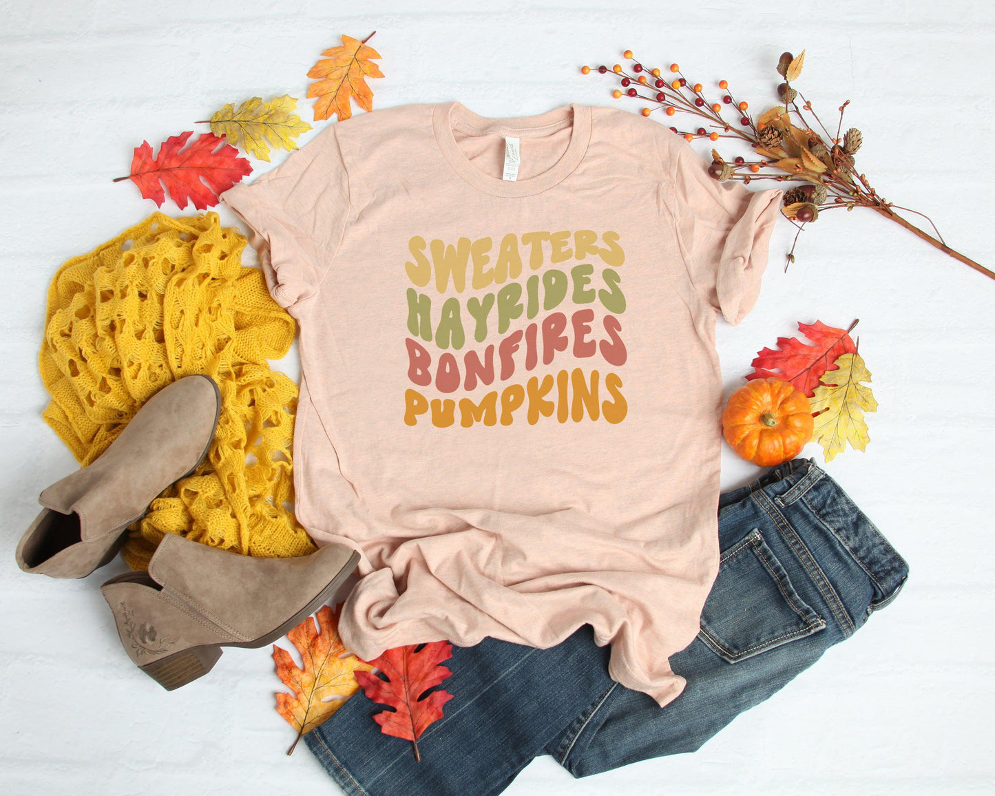 Sweaters, Hayrides, Bonfires & Pumpkins Retro Wave Tee